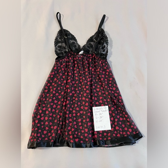 Red & Black Hearts‎ Sheer Babydoll Chemise Lingerie Women’s Size Small - Picture 8 of 8